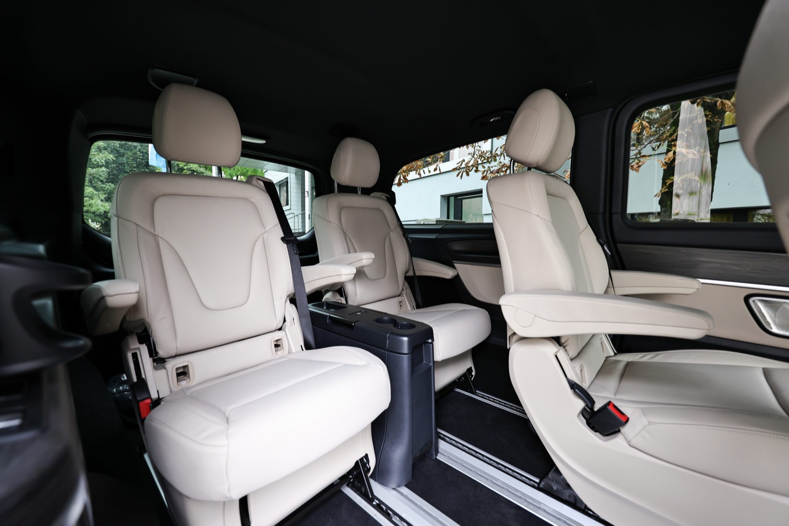 Cream leather captain seats inside a Mercedes-Benz V-Class